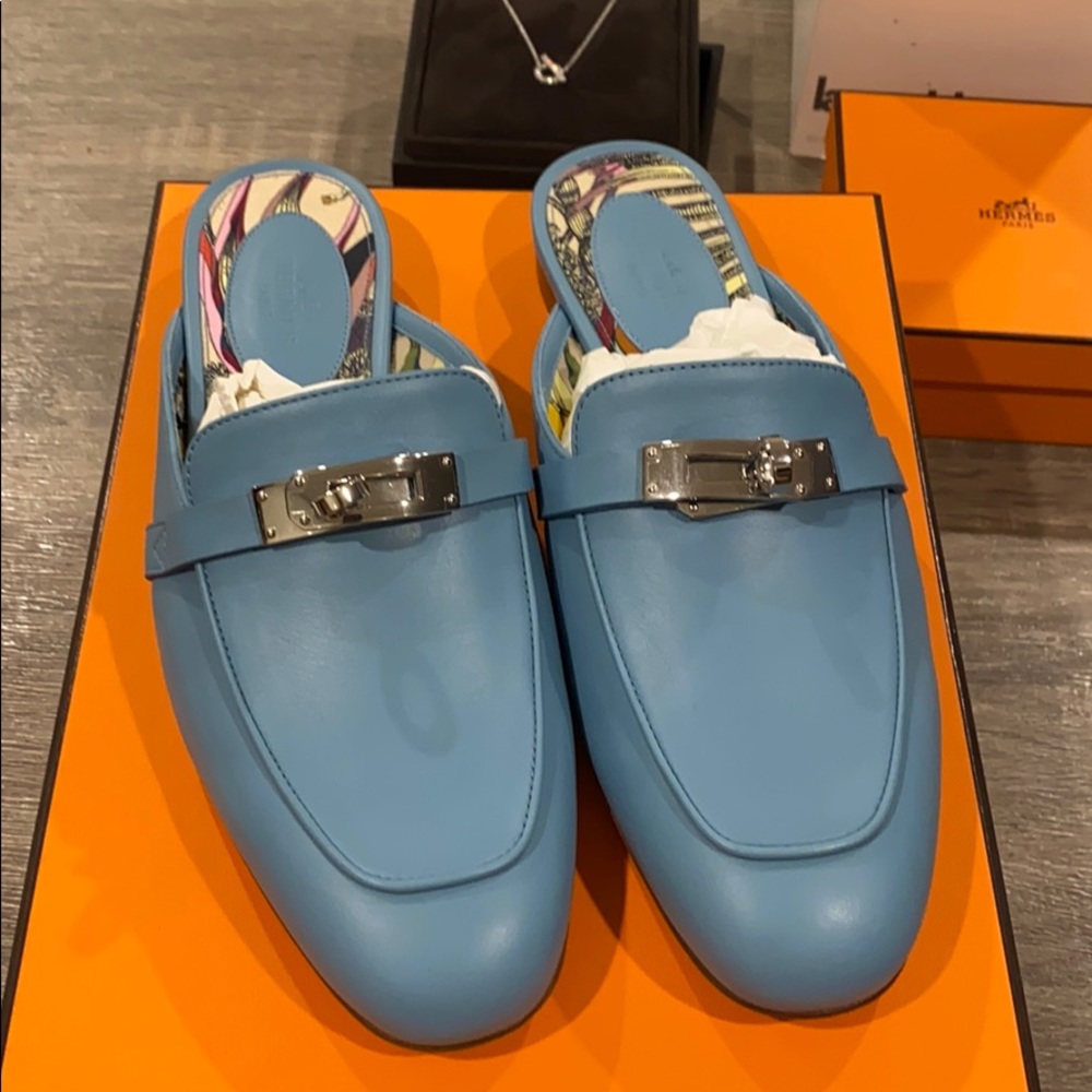 Hermès sky blue Oz mule